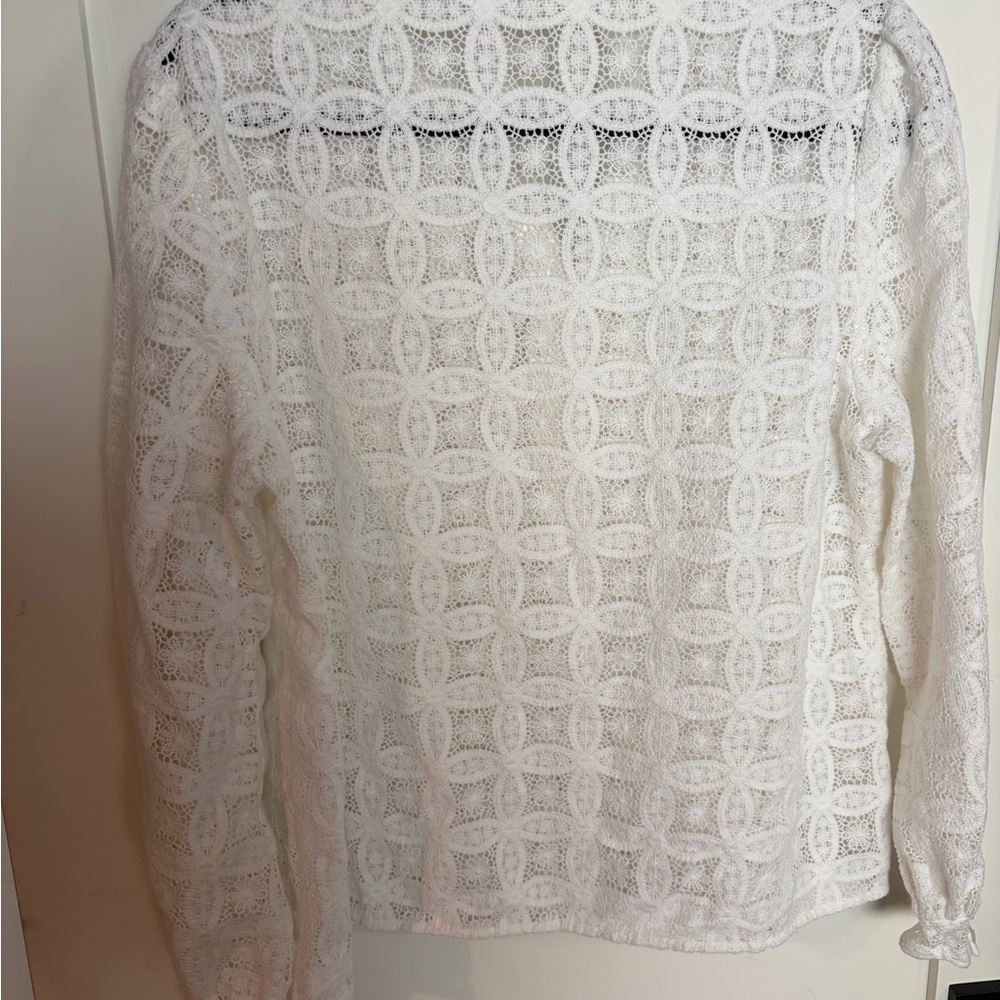 Sezane Chlo White Lace Crochet Button-Down Shirt - Picture 9 of 10